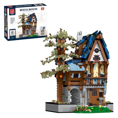 BlocteckToy MOC Klemmbausteine Mittelalterlicher Zauberer Modell, 2095 Teile Mittelalterliches Haus Gebäude Set, MOC-117629 von BlocteckToy