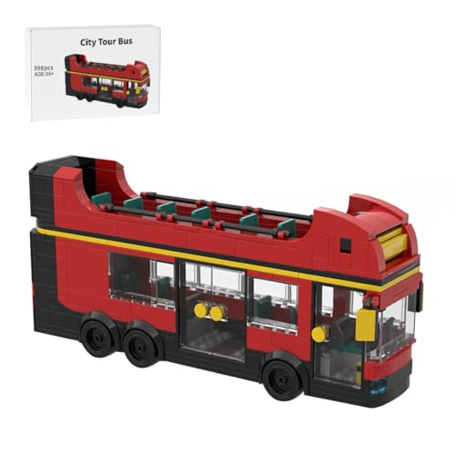 BlocteckToy MOC Klemmbausteine Stadtrundfahrt Bus, Red Double Decker Sightseeing Bus, Roter Doppeldecker Bus - 398 Teile, MOC-197752 von BlocteckToy