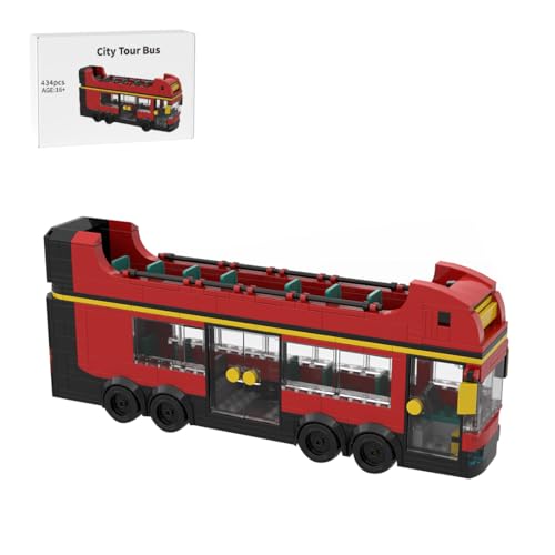 BlocteckToy MOC Klemmbausteine Stadtrundfahrt Bus, Red Double Decker Sightseeing Bus, Roter Doppeldecker Bus - 434 Teile, MOC-197837 von BlocteckToy