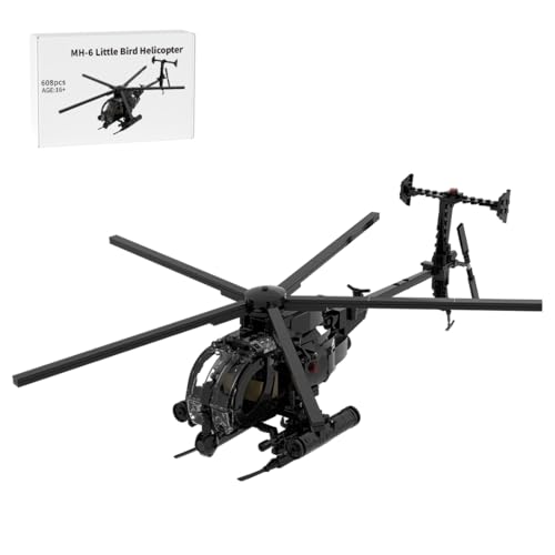 BlocteckToy MOC Klemmbausteine Technik Hubschrauber Set, 608 Teile MH-6 Little Bird Militär-Thema MOC Flugzeug Modell Bauspielzeug, Geschenk für Erwachsene und Jungen, MOC-88275 von BlocteckToy