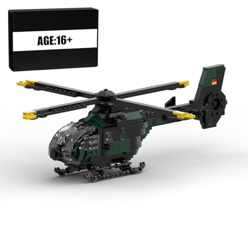 BlocteckToy MOC Klemmbausteine Technik Hubschrauber Set, 630Teile Europäisch EC 135 Militär-Thema MOC Flugzeug Modell Bauspielzeug, Geschenk für Erwachsene und Jungen, MOC-176643 von BlocteckToy