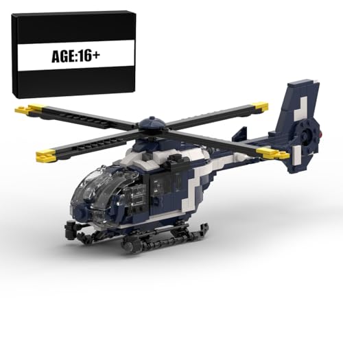 BlocteckToy MOC Klemmbausteine Technik Hubschrauber Set, 634Teile Europäisch EC 135 Militär-Thema MOC Flugzeug Modell Bauspielzeug, Geschenk für Erwachsene und Jungen, MOC-173104 von BlocteckToy