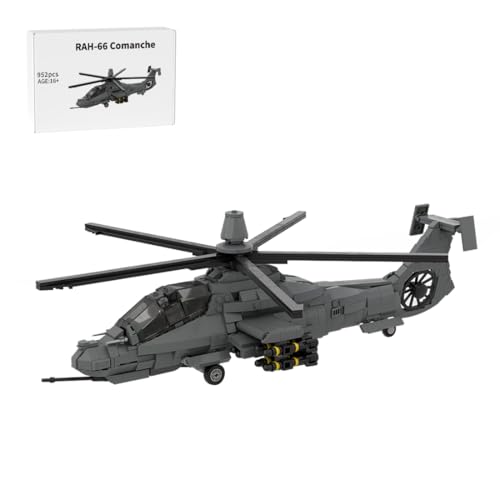 BlocteckToy MOC Klemmbausteine Technik Hubschrauber Set, 952Teile RAH-66 Comanche Tarnkappe Militär-Thema MOC Flugzeug Modell Bauspielzeug, Geschenk für Erwachsene und Jungen, MOC-208482 von BlocteckToy