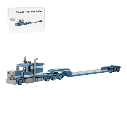 BlocteckToy MOC Klemmbausteine Tri Axle LKW mit Anhänger - 421 Teile, MOC-185157 von BlocteckToy