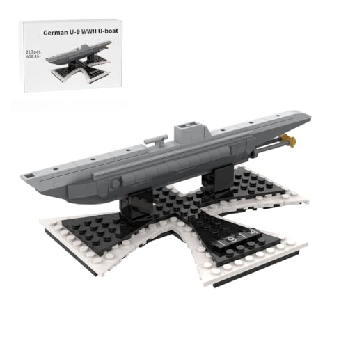 BlocteckToy MOC Klemmbausteine WW2 Deutsches U-Boot U-9 Modell, 217 Teile 1/200 Maßstab Militär U Boot Schiffe Modular Buildings Modellbausatz Set für Erwachsene, Klemmbausteine U-Boot von BlocteckToy