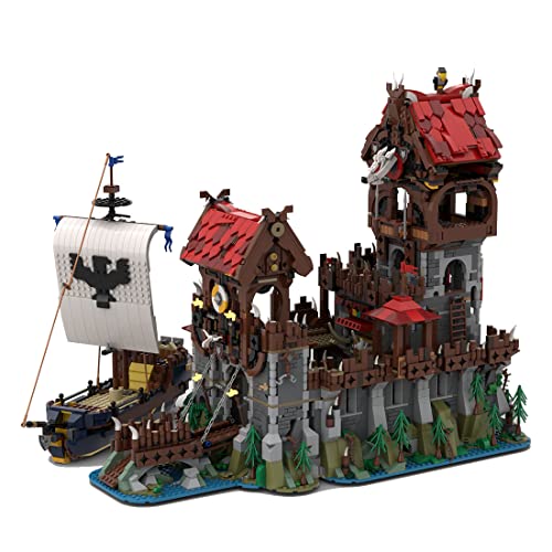 BlocteckToy MOC Klemmbausteine Wolfpack Tower Mittelalterliches Schiff - Klassisches Schloss Modell, 4916 Teile Groß Architecture Mittelalterliche Burg Gebäude Set, MOC-136695 von BlocteckToy