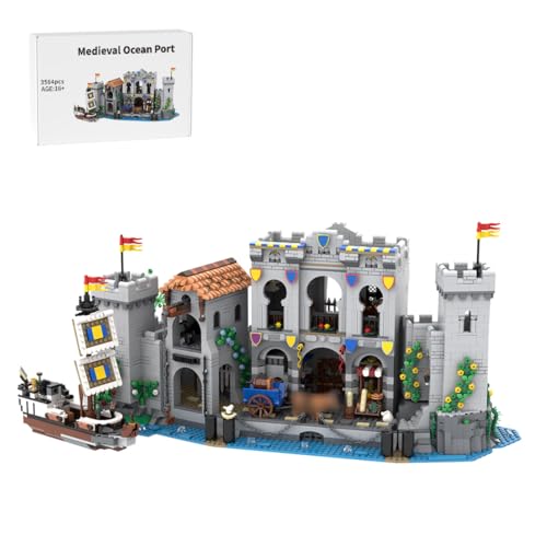 BlocteckToy Mittelalterliche Ozeanhafen 3564 Teile Klemmbausteine Mittelalterliches Architecture Haus Gebäude Set, MOC-180113 von BlocteckToy