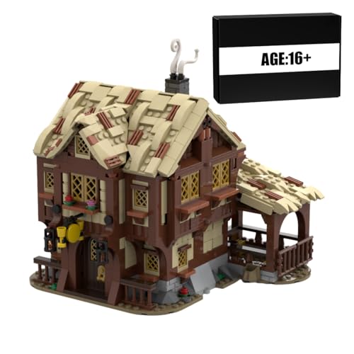 BlocteckToy Mittelalterlicher Taverne Set, 1294 Teile Klemmbausteine Mittelalterliches Architecture Haus Gebäude Set, MOC-179403 von BlocteckToy