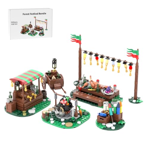 BlocteckToy Mittelalterlicher Waldfest-Bündel Bauklötze Set, 500 Teile Klemmbausteine Mittelalterliches Schmiede Gebäude Set, MOC-183229 von BlocteckToy