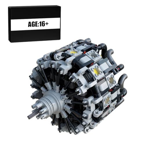 BlocteckToy Technik V18 Motor Bausteine Bausatz, 577 Teile Klemmbausteine 18-Zylinder-Radialmotor, Funktionsmodell für Engine Fans, MOC-159400 von BlocteckToy