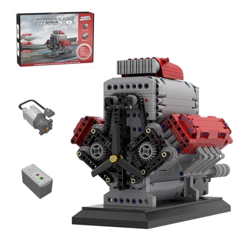 BlocteckToy Technik V8 Motor Bausteine Bausatz, 1054 Teile Klemmbausteine Benzinmotor Engine mit Turbolader und Abnehmbarem Deckel, Funktionsmodell für Engine Fans, MOC-171732 von BlocteckToy