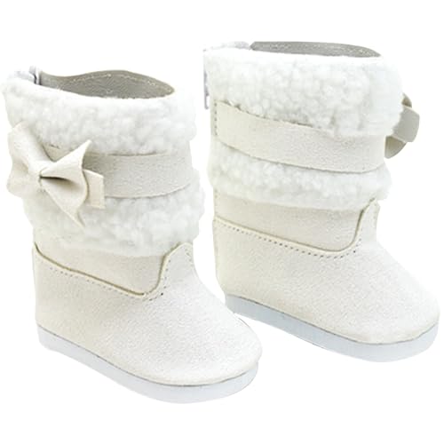 Blogiiup 18 Zoll Puppenschuhe 1 Paar Puppenschnee Stiefel Miniaturschuhe Winterstiefel mit weißem Kunstfell und Bogenpuppenzubehör für 18 Zoll Puppen Weihnachts -Outfit, 18 -Zoll -Puppenkleidung von Blogiiup