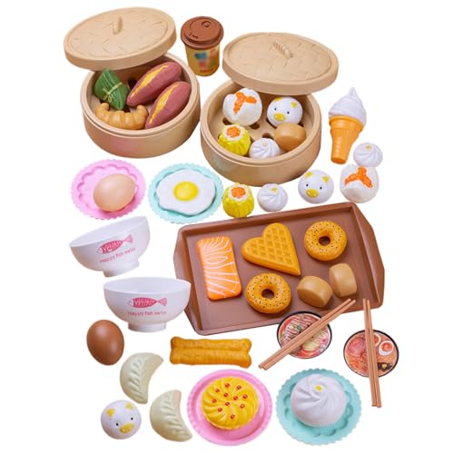 Blogiiup 46pcs Play Food Set, chinesisches Frühstück Dim -Sum -Set mit Dampfbrötchen und mehr Lebensmittelkochspielzeug Rollenspielspielzeug für Kinder, Kinderküchen -Spielset von Blogiiup