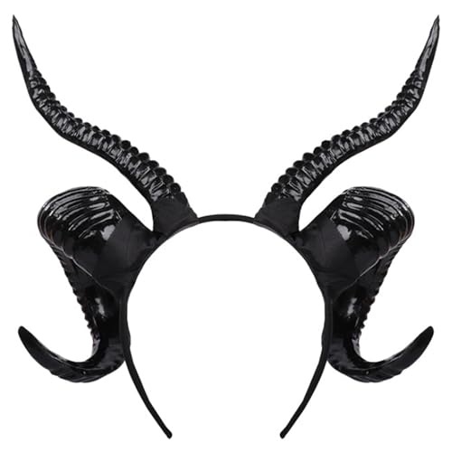 Blogiiup Dämonhörner, Schafhorn Stirnband Strukturierte Gothische Hörner Stirnband Schwarze glänzende Hörner 11.4x11.8in PP Cosplay Hörner für Teufel, Dämon, Halloween -Party, Horn von Blogiiup