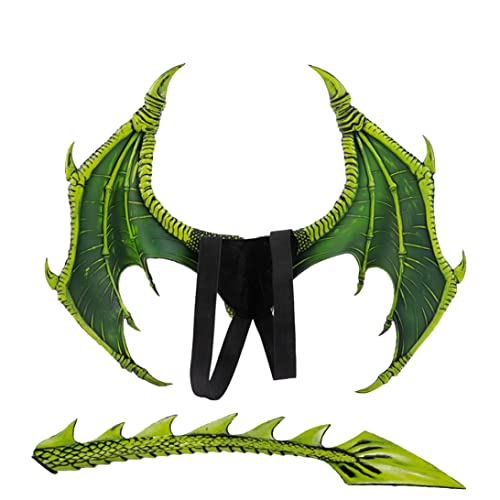 Blogiiup Dragon Halloween Kostüm, 1Set Kids Fantasy Dragon Flügel Kostüm Halloween Dinosaurio Drachen Kostüm Tierflügel und Schwanzzubehör für Halloween -Party -Kostüm, Dragon Kostüm Kids (Grün) von Blogiiup