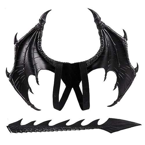 Blogiiup Dragon Kostüm Kids, Kinder Halloween Dragon Set Gesichtsabdeckungen Flügel Schwanz Cosplay Kostüm Foto Requisiten, Dragon Halloween Kostüm, schwarze 2pcs von Blogiiup