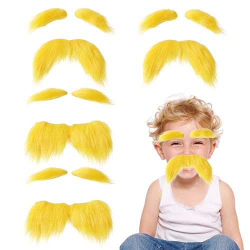 Blogiiup Gefälschte Schnurrbart, gelbe Schnurrbart und Augenbrauen Set 4pcs Fake Bart ＆ Augenbrauen selbstklebend lustige Cosplay-Kostümzubehör für Halloween Festival Dress-up Party Gefälligkeiten von Blogiiup