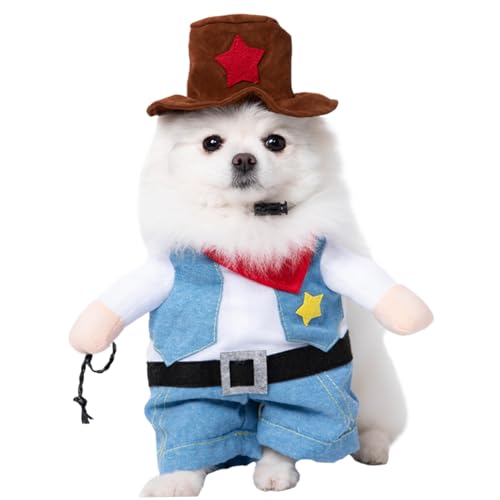 Blogiiup Hundekostüme, Hunde Halloween Kostüm, lustiges Hund Cowboy -Kostüm mit Hut, weicher atmungsaktives Chucky Dog -Kostüm, süße Hundekleidung für Halloween -Cosplay -Party, L, Chucky Dog Kostüm von Blogiiup