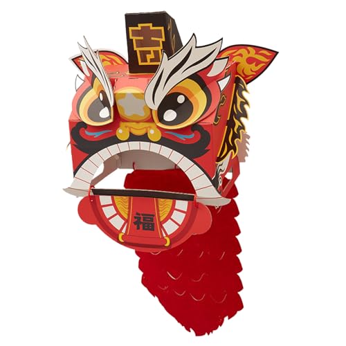 Blogiiup Lions Dance Head, 3D Chinese Spring Festival Lions Tanzkostüm Requisiten, DIY -Handspielzeug für Neujahrsfeiern chinesische Kostüm, rot von Blogiiup