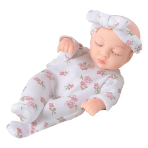 Blogiiup Mini -Babypuppen, 7 Zoll realistische Neugeborenenbabypuppe, weiche Vinyl kleine Babypuppe mit blumigen Kleidung, tragbare Mini -Silikon -Babypuppen für Kinder von Blogiiup