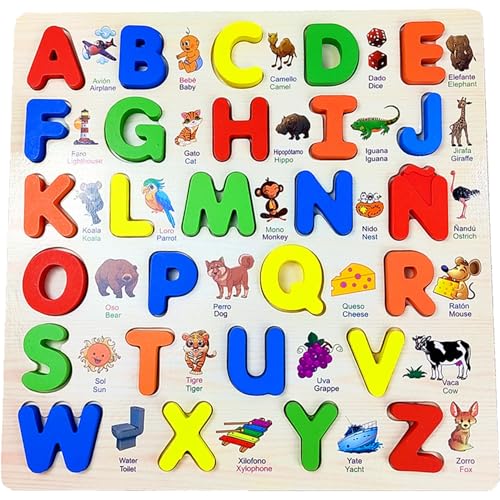 Blogiiup Name Puzzle, Alphabet -Puzzle -Set, 11.81x11.81inch Spanisch Alphabet Kleinkind -Rätsel Set, Holzname -Puzzletafeln mit Bildern, Bildungs ​​-ABC -Puzzle -Erkennungsblöcke für Jungen Mädchen von Blogiiup