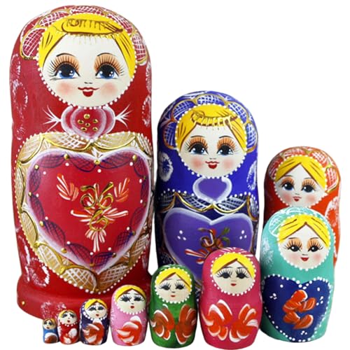 Blogiiup Nistpuppen 1 Set (10pcs) Mädchen Muster Matryoshka Puppe Holz Bunte Matrioshka Russische Nistpuppen Stapelspielzeug für Kinder, Matrioshka von Blogiiup