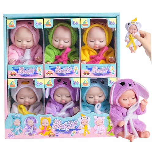 Blogiiup Realistische Babypuppe, 6PCS Mini Babypuppen Schläfrige Gesicht bewegliche Gelenk kleine Puppen mit unterschiedlich von Blogiiup