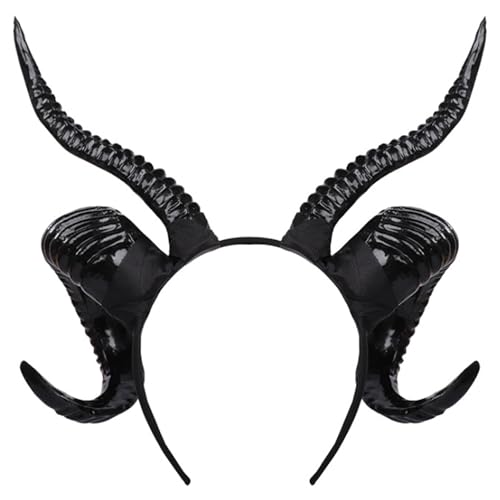 Blogiiup Schafhorn -Stirnband, strukturierte Gothic Horns Stirnband, 11.4x11.8in Schwarz glänzende Hörner, Cosplay -Hörner Kopfbedeckung für Teufel, Dämon, Halloween -Party von Blogiiup