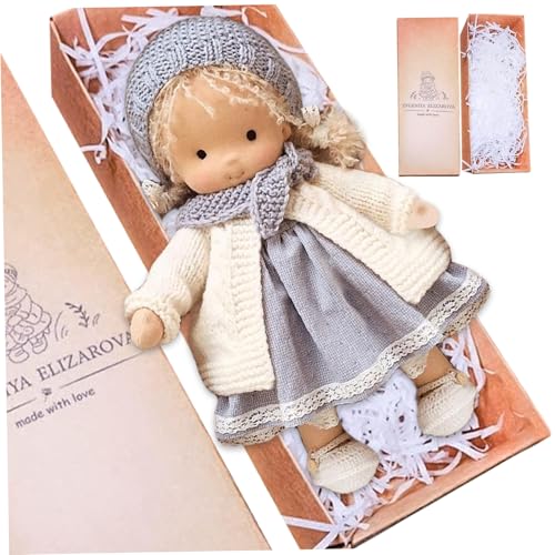 Blogiiup Stoffpuppe, 11x2x5 Ragdoll mit Geschenkbox, süße Babypuppe mit Hut, Schal, Schuhe, ausgestopfte Babypuppenspielzeug für Babys Kleinkinder Weihnachtsgeburtstag Geschenke von Blogiiup