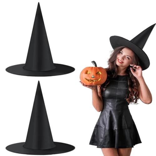 Blogiiup Zaubererhut, Halloween Hexenhut 2PCS Schwarze Hexenhut für Erwachsene Frauen Halloween Kostüm Zauberer Hüte Hexenhüte für Veranda -Hofgarten, Schwarzer Hexenhut von Blogiiup