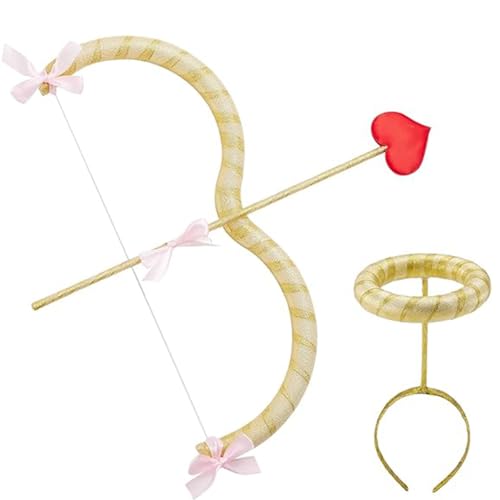 Cupid Bow und Pfeil Set One Size Red Arrows Valentinstag Cupid Kostümzubehör Hochzeits Geburtstag Cosplay Kosplay -Kleidungsfoto Requisiten für Erwachsene und Jugendliche, Bogen und Pfeilset, Golden von Blogiiup