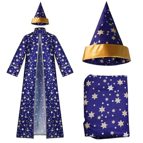 Erwachsene Zaubererkostüm, Lange Ärmel Blue Wizard Robe und Hut, Polyester Star Muster Wizard Cloak, Wizard Robe für Halloween -Party, Cosplay (XXL) von Blogiiup