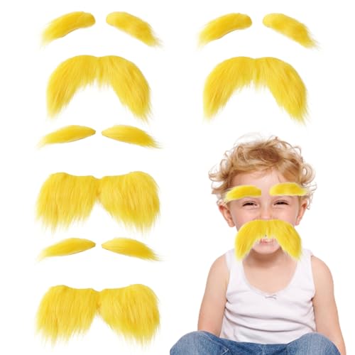 Gefälschte Augenbrauen, gelbe Schnurrbart und Augenbrauen set 4pcs Fake Bart ＆ Augenbrauen selbstklebend lustige Cosplay-Kostümzubehör für Halloween Festival Dress-up Party-Gefälligkeiten, orangefarb von Blogiiup