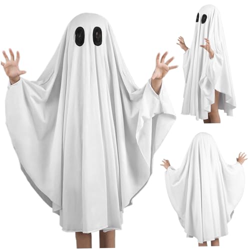 Ghost Cloak, Ghost Poncho Halloween gruseliger Ghost Cape für Kinder 47.2 '' Langhautfreundlich ＆ Einfach zu tragen Ghost Cloak Halloween Kostüm für Kinder Cosplay Halloween Party, Kleinkind Ghost Ko von Blogiiup