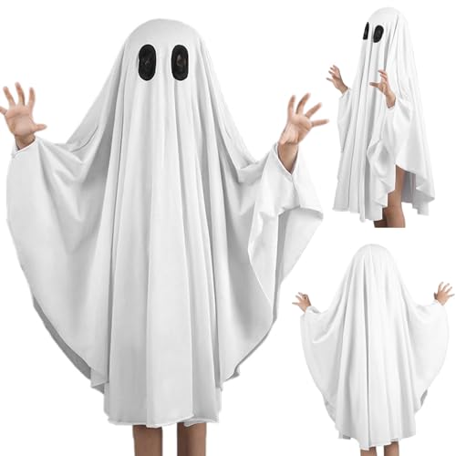 Ghost Cloak, Ghost Poncho Halloween gruseliges Ghost Cape für Kinder 31,5 '' Langhautfreundlich ＆ Einfach zu tragen Ghost Cloak Halloween Kostüm für Kinder Cosplay Halloween Party, Kleinkind Ghost Ko von Blogiiup