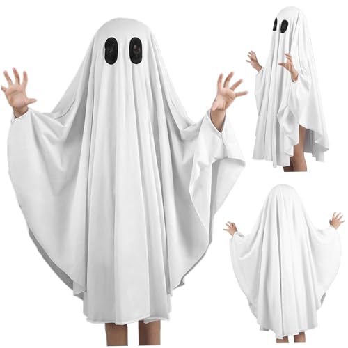 Ghost Cloak, Ghost Poncho Halloween gruseliges Ghost Cape für Kinder 39,4 '' Langhautfreundlich ＆ Einfach zu tragen Ghost Cloak Halloween Kostüm für Kinder Cosplay Halloween Party, Kleinkind Geisterk von Blogiiup