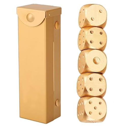 Golden Dice, 5pcs Game Dice, 6 -Seiten -Metall -Würfel -Set, Tischspiel -Würfel mit Aufbewahrungsbox, Aluminium -Legierungs -Poker -Spiele für Party -Gunst, Poker Würfelset (Rechteckbox Gold) von Blogiiup