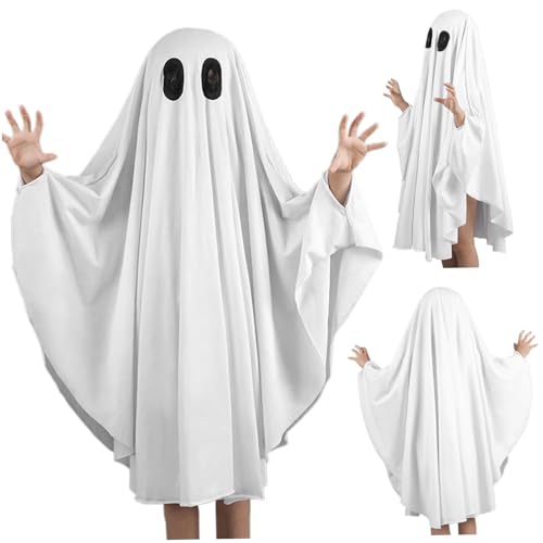 Kleinkind Geisterkostüm, Ghost Poncho Halloween gruseliger Ghost Cape für Kinder 47,2 '' Langhautfreundlich ＆ Einfach zu tragen Ghost Cloak Halloween Kostüm für Kinder im Alter von 7 bis 9 Jahren, Gh von Blogiiup