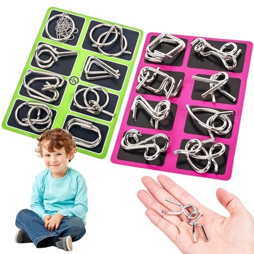 Lock -Puzzle, 2 Sets Metall -Puzzle, 16pcs Drahtverriegelung Puzzle Legierung Hirnteaser -Rätsel Link Lock -Verriegelungsspiel Chinesisches Ring -Trickspielzeug für Kinder Erwachsene, Hirnteaser -Rät von Blogiiup