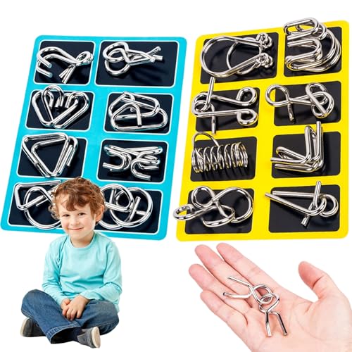 Lock -Puzzle, 2 Sets Metallpuzzle, 16pcs Drahtverriegelungspuzzle Legierung Hirnteaser -Rätsel Link Lock -Verriegelungsspiel Chinesisches Ring -Trickspielzeug für Kinder Erwachsene, Hirnteaser -Rätse von Blogiiup