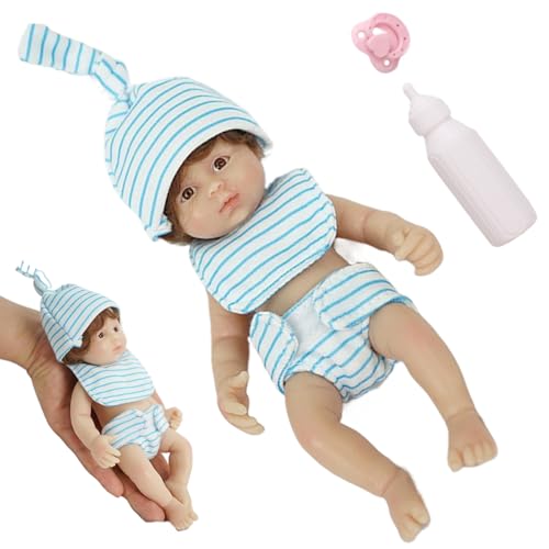 Mini -Babypuppen, 6 Zoll lebensechtiges Neugeborenen -Babypuppe, weiche Silikon -Realistische Babypuppe, Mini tragbare Babypuppe mit Spielzeugzubehör für Kinder, Blue Stripe von Blogiiup