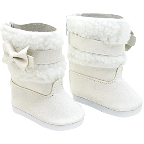 Puppenschuhe für 18 -Zoll -Puppen, 18 Zoll Puppenschuhe 1 Paar Puppenschnee Stiefel Miniaturschuhe Winterstiefel mit weißem Kunstpelz und Bogenpuppenzubehör für 18 -Zoll -Puppen, Puppenschuhe von Blogiiup