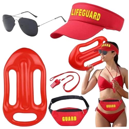 Rettungsschwimmer, Rettungsschwimmeraccessoires 5pcs/Set Rollenspiel Rettungsschwimmerausrüstung mit Hut, Sonnenbrille, Whistle, Fanny Pack & Float Rettungsschwimmer Kostüm für Männer Frauen Weihnach von Blogiiup