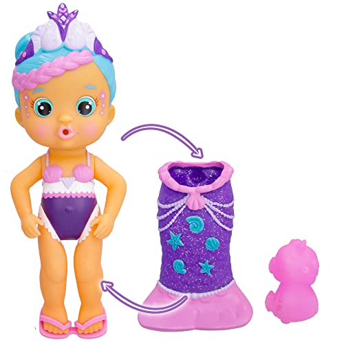 Bloopies Magic Tail Mermaids Nelly Mermaid Puppe mit abnehmbarem glänzendem Schwanz und ihrem Meeresfreund; Spritzt Wasser und bläst Blasen, Badespielzeug und Spiel für Jungen und Mädchen von Bloopies