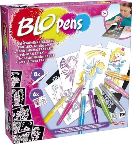 Blopens - Set für magische Aktivitäten mit Pustestiften und wiederverwendbaren Schablonen - Kreativset für Kinder ab 5 Jahren - Themen: Feen, Einhörner und Meerjungfrauen - Perfekt für Bastelprojekte von Blopens