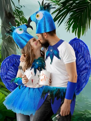 Blosssound 2 Packungen Halloween-Paar-Kostüme für Erwachsene, blau, Papageien-Tierkostüme, Unisex, Vogelflügel, Paare, Cosplay, Weihnachten, Party-Outfit von Blosssound