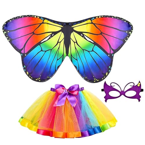 BluVast Schmetterling Kostüm Kinder, 3 Stück Feen Kostüm Kinder Mädchen, Schmetterlingsflügel Kinder mit Flügeln Maske, Feenflügel Kinder Geeignet für Karneval Halloween Cosplay Party von BluVast