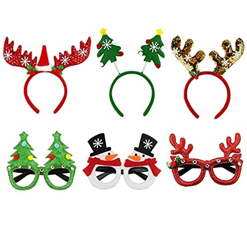 Haarreifen Weihnachten, Rentier Haarreif, 3 Stücke Weihnachts Haarschmuck, Weihnachtshaarreifen, Weihnachtshaarreifen Erwachsene mit 3PCS Plastik Weihnachts Brillen für Weihnachtsfeier Dekoration von BluVast