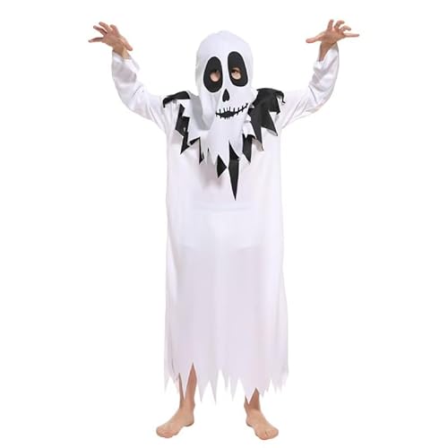 Blucielo Geist Kinderkostüm Gespenst Weiß Ghost Robe Geisterroben Kostüm Jungen Mädchen Halloween Fasching Kostüm Party für Kinder(100-110CM) von Blucielo