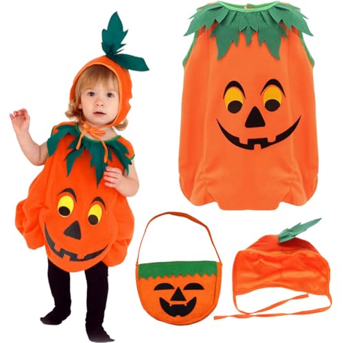 Blucielo Kürbis Halloween Kinderkostüm Jungen Halloween Karneval Kostüm Party für Kinder für Fasching Party(100-110CM) von Blucielo